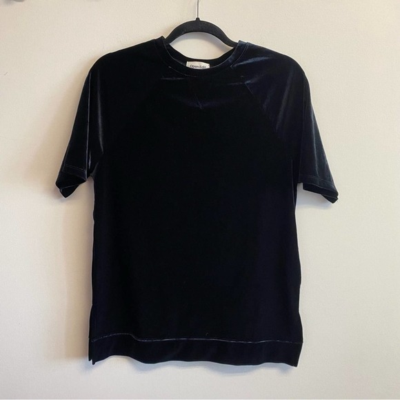 Open Edit (Nordstrom) BlackShort Sleeve Stretch Velour Sweatshirt Tee Size Small - Picture 1 of 10